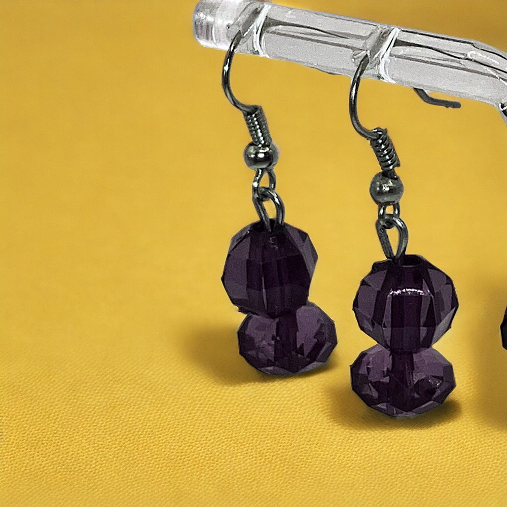 Czech Crystals Purple Faceted Glass Rondel Beaded Earrings!